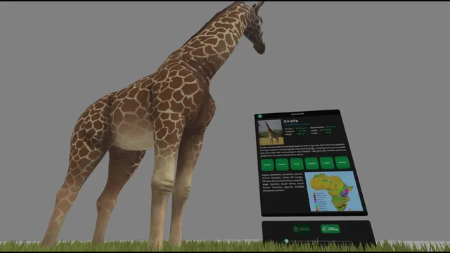 Animal Kingdom giraffe alongside an information panel about the animal.