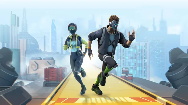 Official Line Breaker artwork of two characters running through a futuristic city